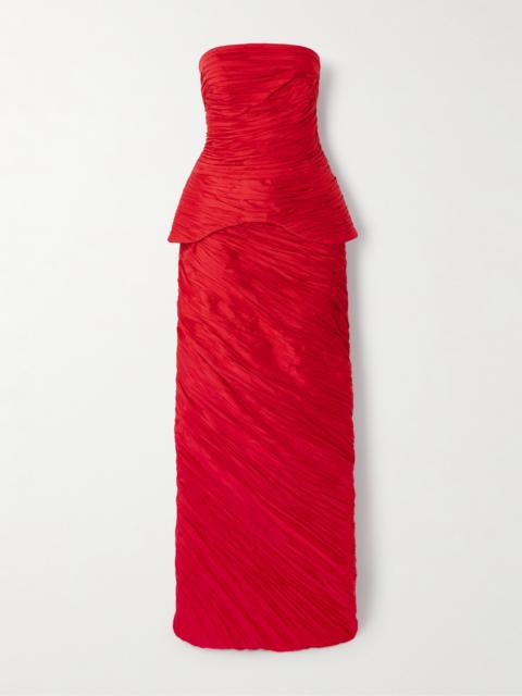 Strapless Gathered Plissé-taffeta Gown