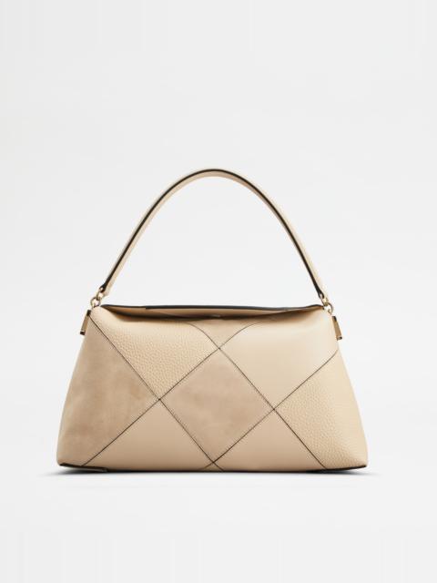 TOD'S T CASE TOTE MESSENGER BAG IN LEATHER SMALL - BEIGE