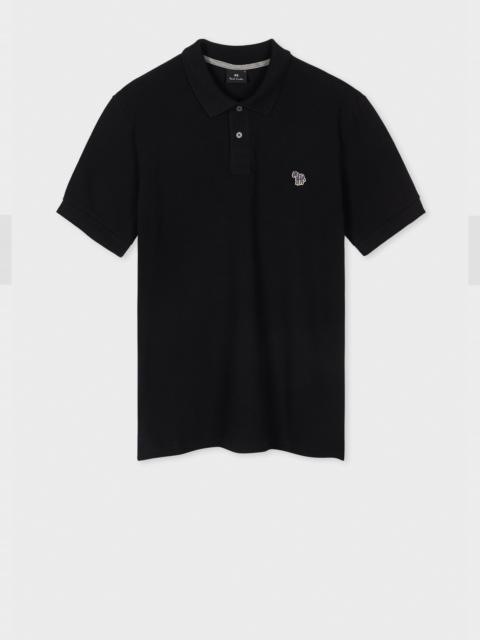 Black Cotton-Piqué Zebra Logo Polo Shirt