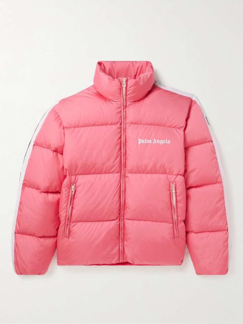 Striped Appliquéd Logo-Print Quilted Down Jacket