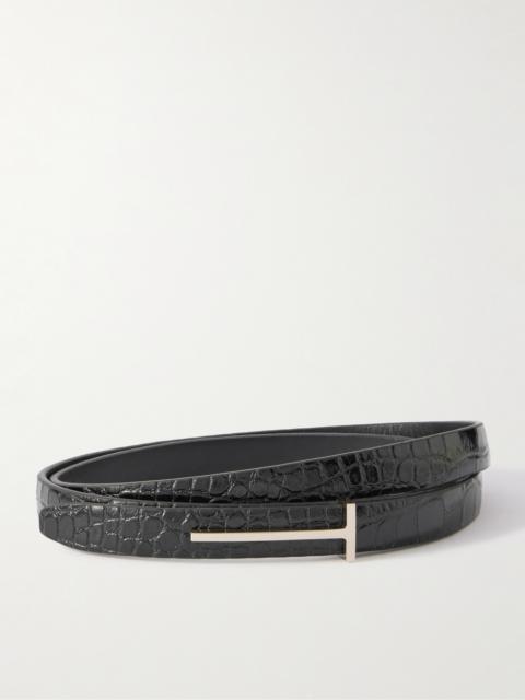 Croc-effect Leather Belt