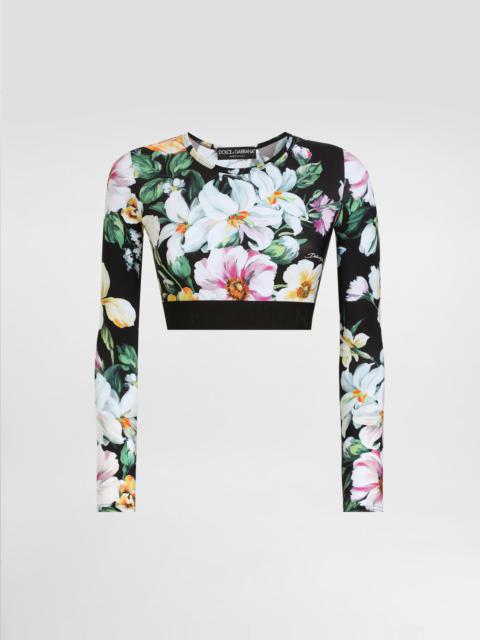 Activewear crop top in floral-print jersey