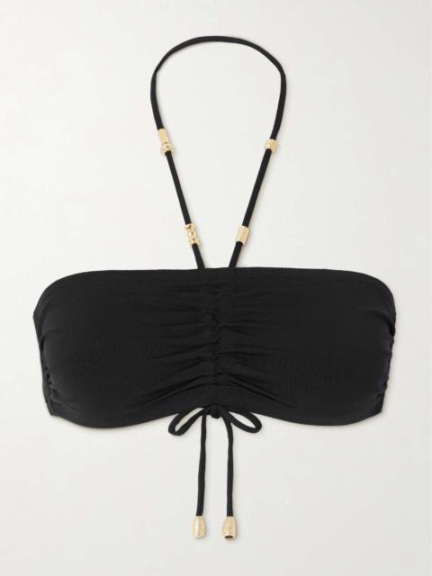 Melia embellished gathered halterneck bikini top Black