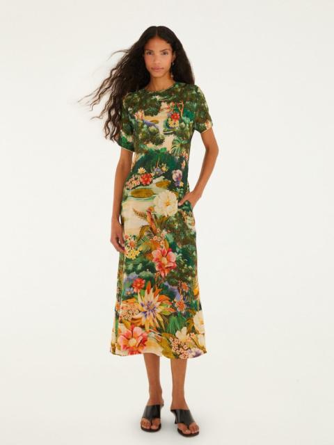 Multicolor Oriental Garden Short Sleeve Maxi Dress