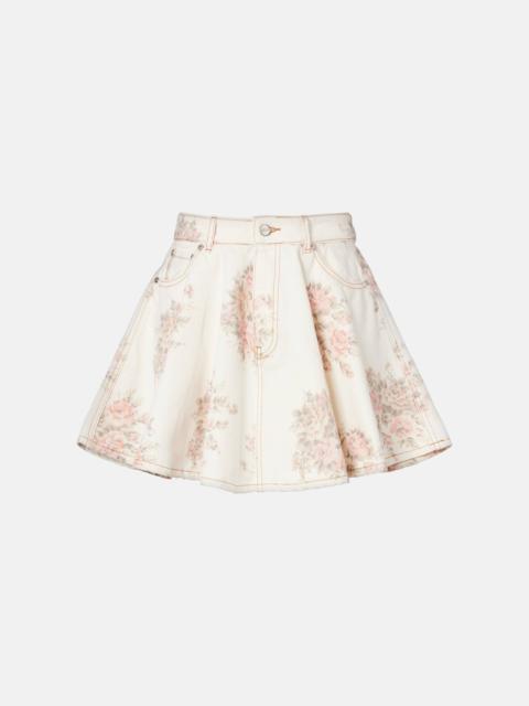 Floral pleated denim miniskirt