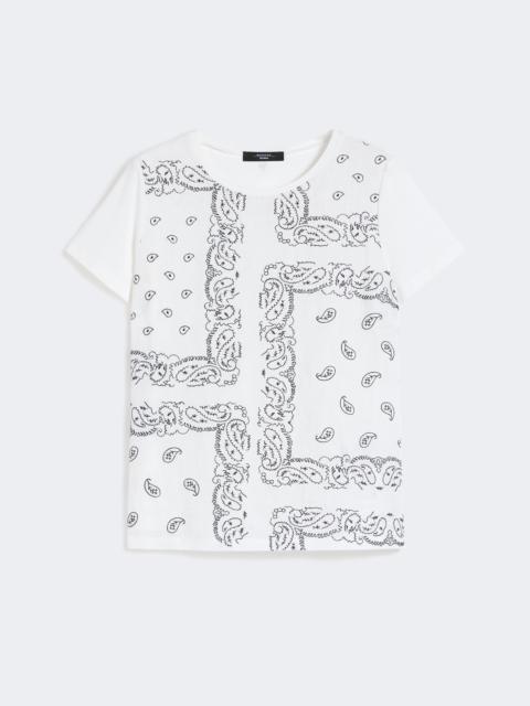 Embroidered linen and stretch cotton jersey T-shirt - WHITE