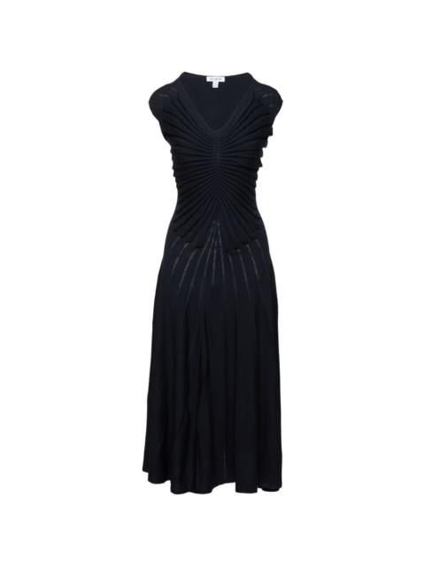 V-neck pleated midi dress