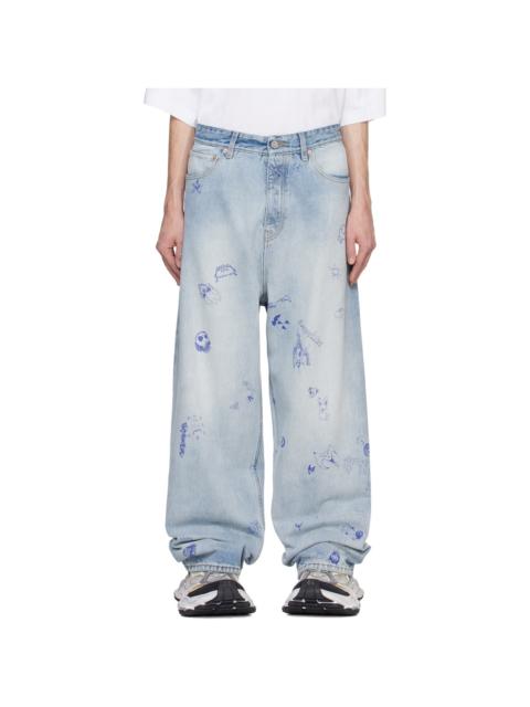 Blue Scribbled Baggy Jeans
