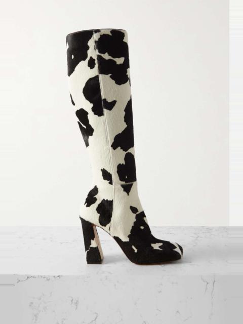 Marine cow-print pony hair knee boots