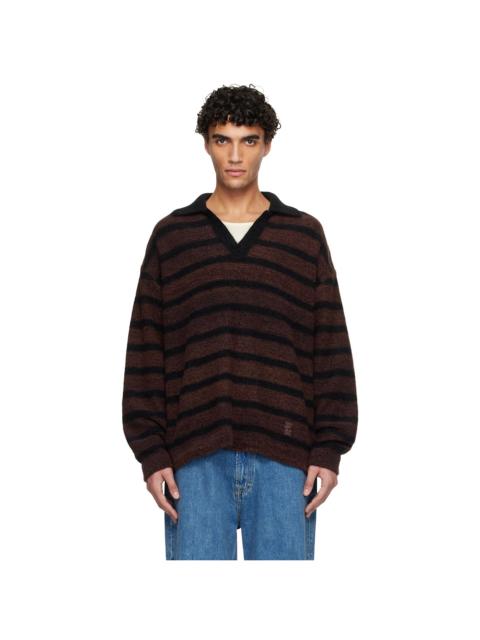 Brown Striped Collar Polo