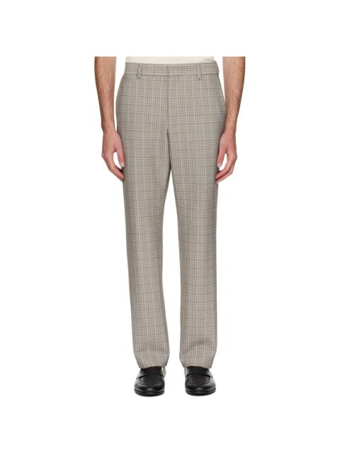 Beige Relaxed-Fit Checked Stretch Fabric Trousers