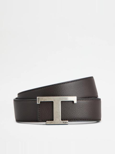 T TIMELESS REVERSIBLE BELT IN LEATHER - BROWN, BLACK