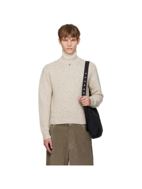 Beige Cashmere Melange Knit Turtleneck