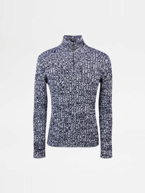 PULLOVER IN MOULINÉ MERINO WOOL - BLUE