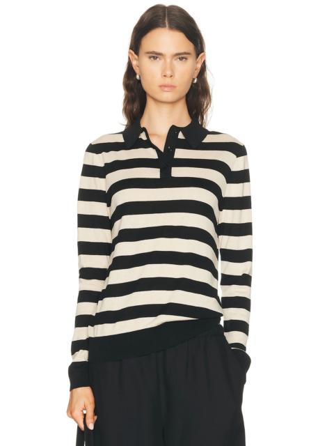 Stripe Silk Knit Polo Sweater