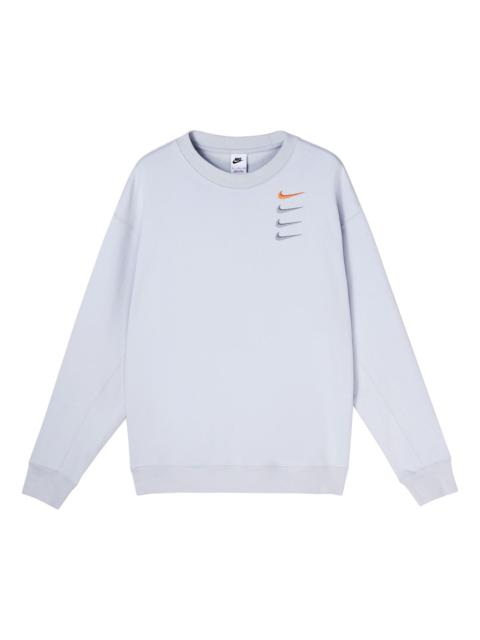 Men's Nike French Terry Swoosh 4 Embroidered Round Neck Sports Pullover Autumn White Gold Color DB94