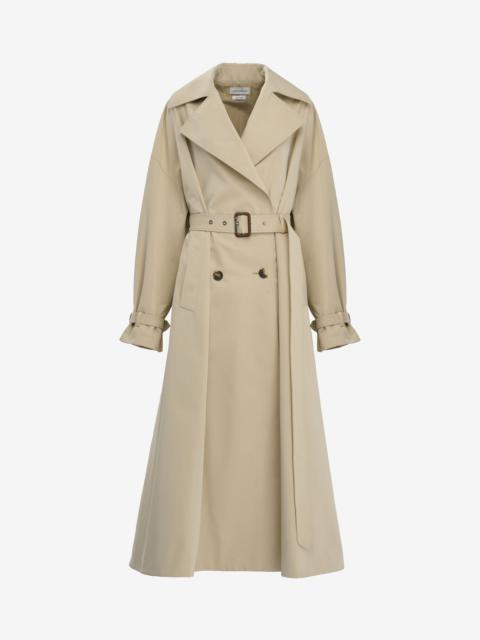 Women's Cocoon Sleeve Trench Coat in Pale Beige