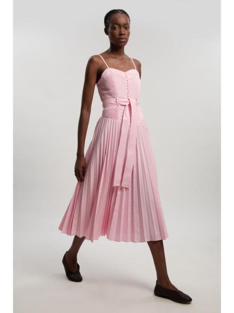 Cotton Top Stitch Dropped Waist Woven Strappy Midi Dress