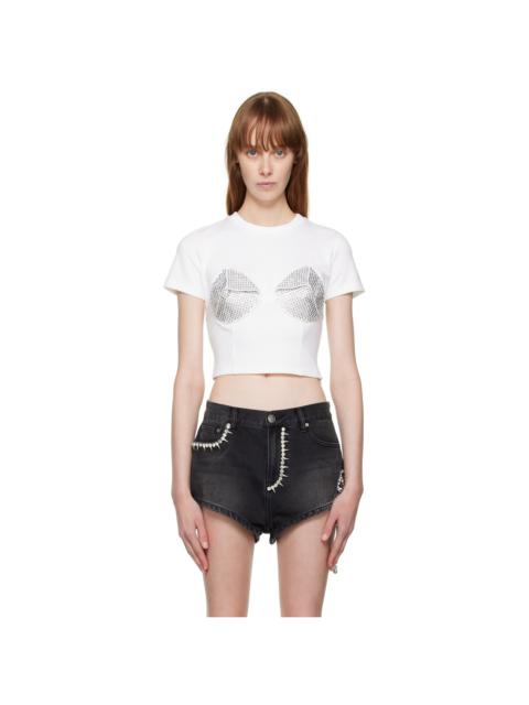 White Embellished Pyramid Cup T-Shirt