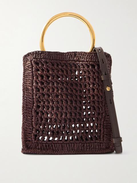 Summer Banana Small Leather-trimmed Woven Raffia Tote Bag