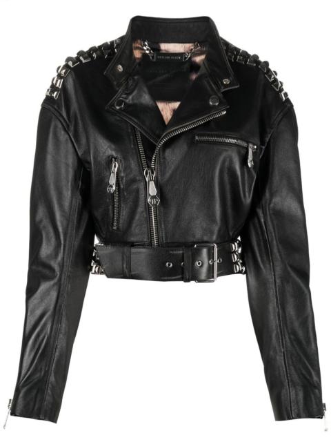 rock-stud cropped leather jacket