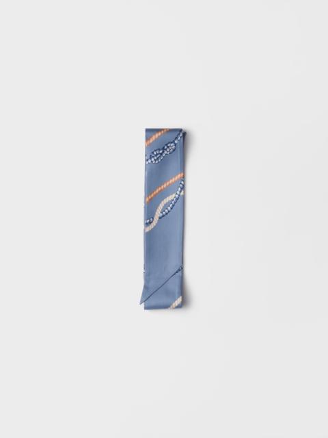 Printed silk twill skinny scarf