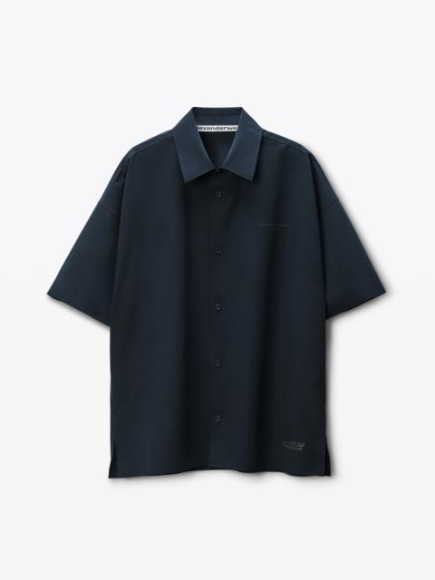 black laser-cut logo button up shirt
