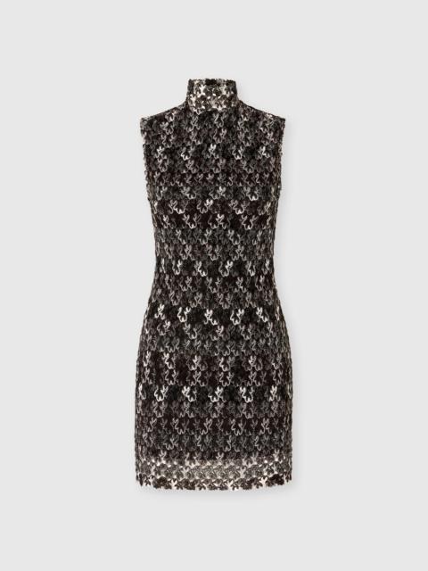 High-Neck Mini Dress in Embroidered Lace