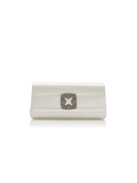 Light Cream Satin Jewel Buckle Clutch