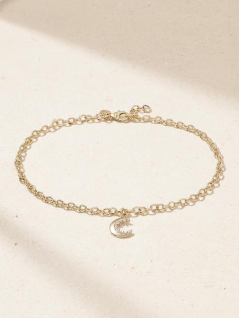 Small Cocktail Crescent Moon 14-karat Gold Diamond Anklet