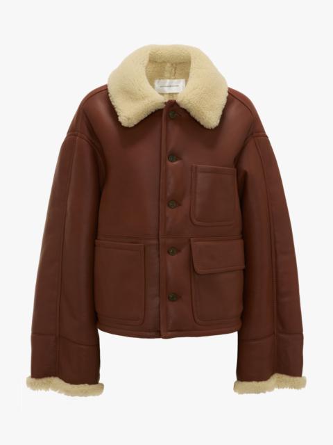 Cropped Shearling Jacket In Brown-Cream