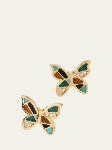 14K Yellow Gold Mosaic Butterfly Stud Earrings with Diamonds