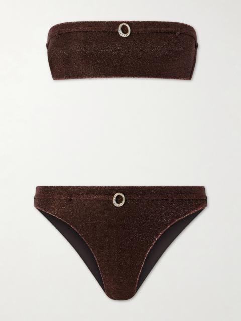 Lumière Micro Belt Bandeau Embellished Stretch-lurex Bikini