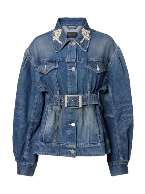 Simone Rocha Multi Belt Waist Tail Denim Trucker Jacket W/ Emb Blue