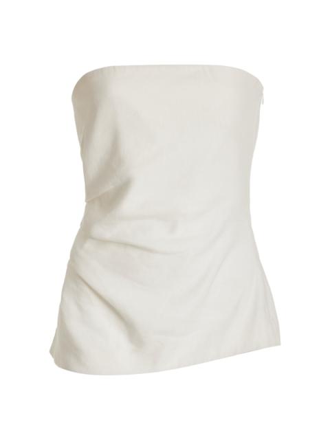 Dorian Gathered Linen-Blend Strapless Top ivory