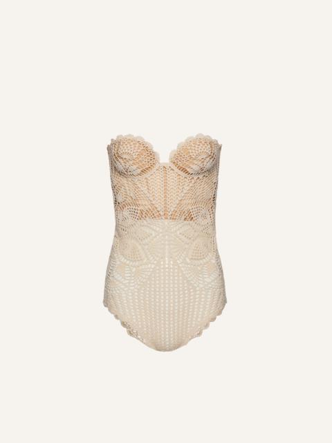 Lace crochet bustier bodysuit in cream