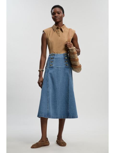 Denim Button Front Skirt