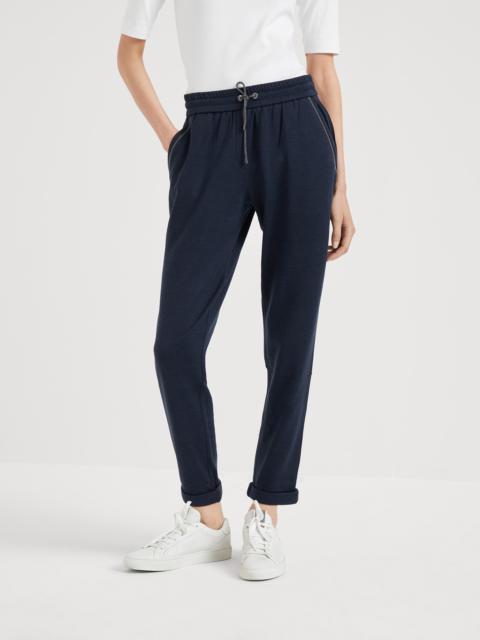 Cotton and silk interlock trousers with shiny pocket detail