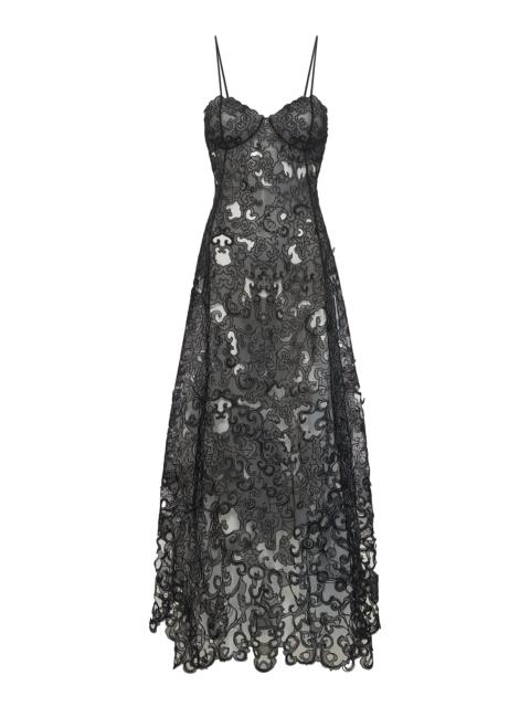 Luma Slip Midi Dress in Black Silk Organza Lace