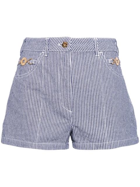 striped denim mini shorts