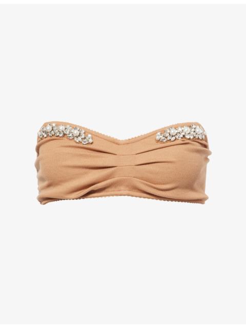Jewel-Embellished Stretch-Rib Bandeau Top