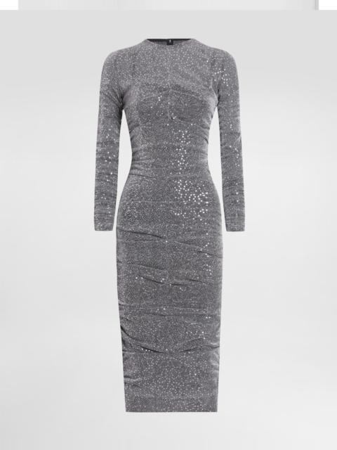 Sequined draped calf-length dress