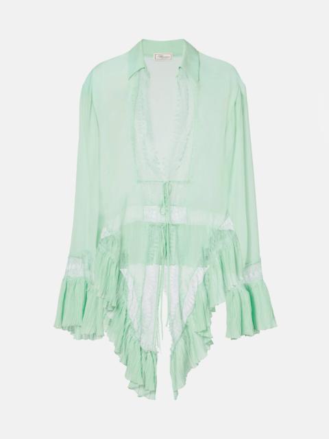 Lace-trimmed sheer georgette shirt