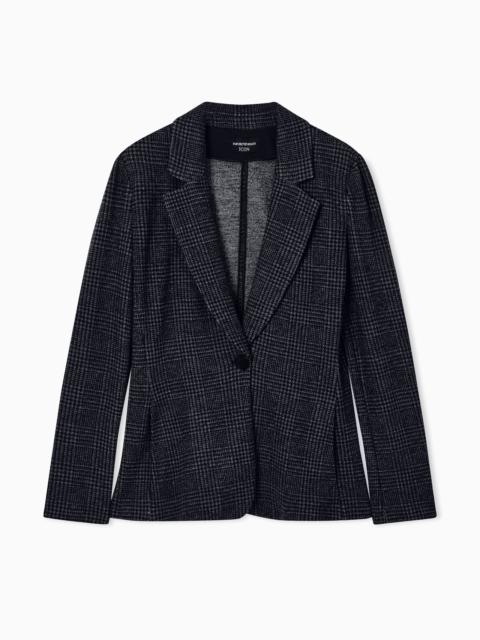 ICON PRINCE OF WALES CHECK COMPACT KNIT JERSEY SINGLE-BREASTED BLAZER