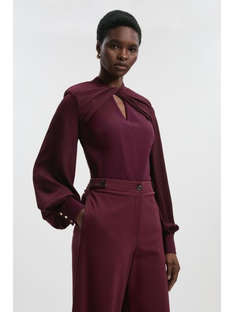 Ponte And Georgette Mix Balloon Sleeve Cut Out Detail Top