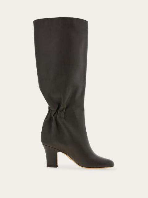 Knee boot with ruched detail