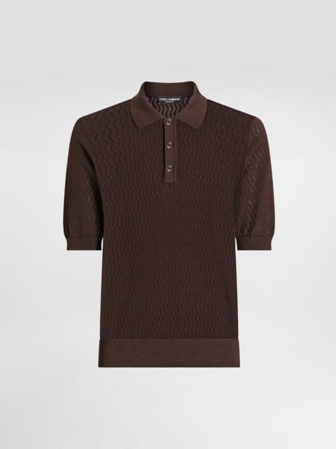 Micro-pattern cotton polo shirt