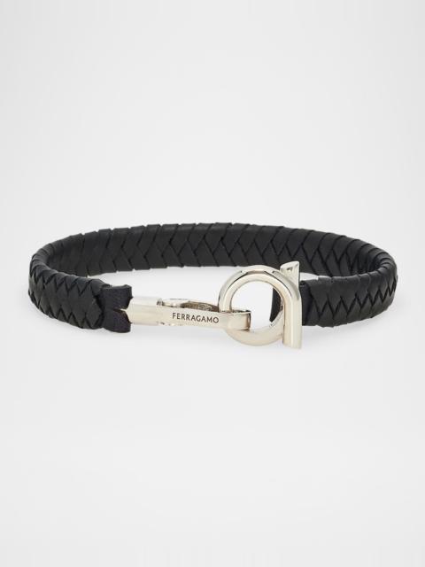 Men's Woven Leather Gancio Bracelet
