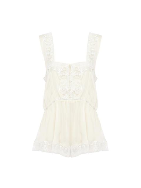 FLUID TANK TOP IN SILK CHARMEUSE & LACE