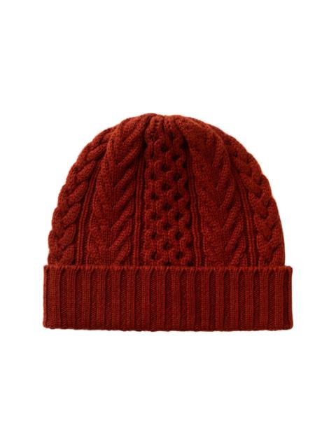 Aran Cable Red Cashmere Beanie